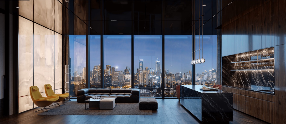 The lounge with Bangkok skyline views